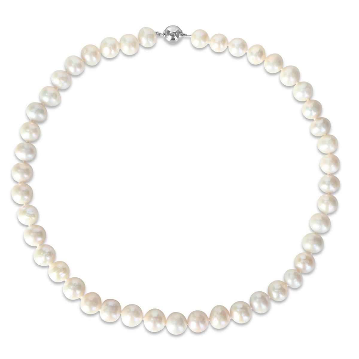 9-11mm Cultured Freshwater Edison Pearl Necklace with Ball Clasp in Silvertone Brass