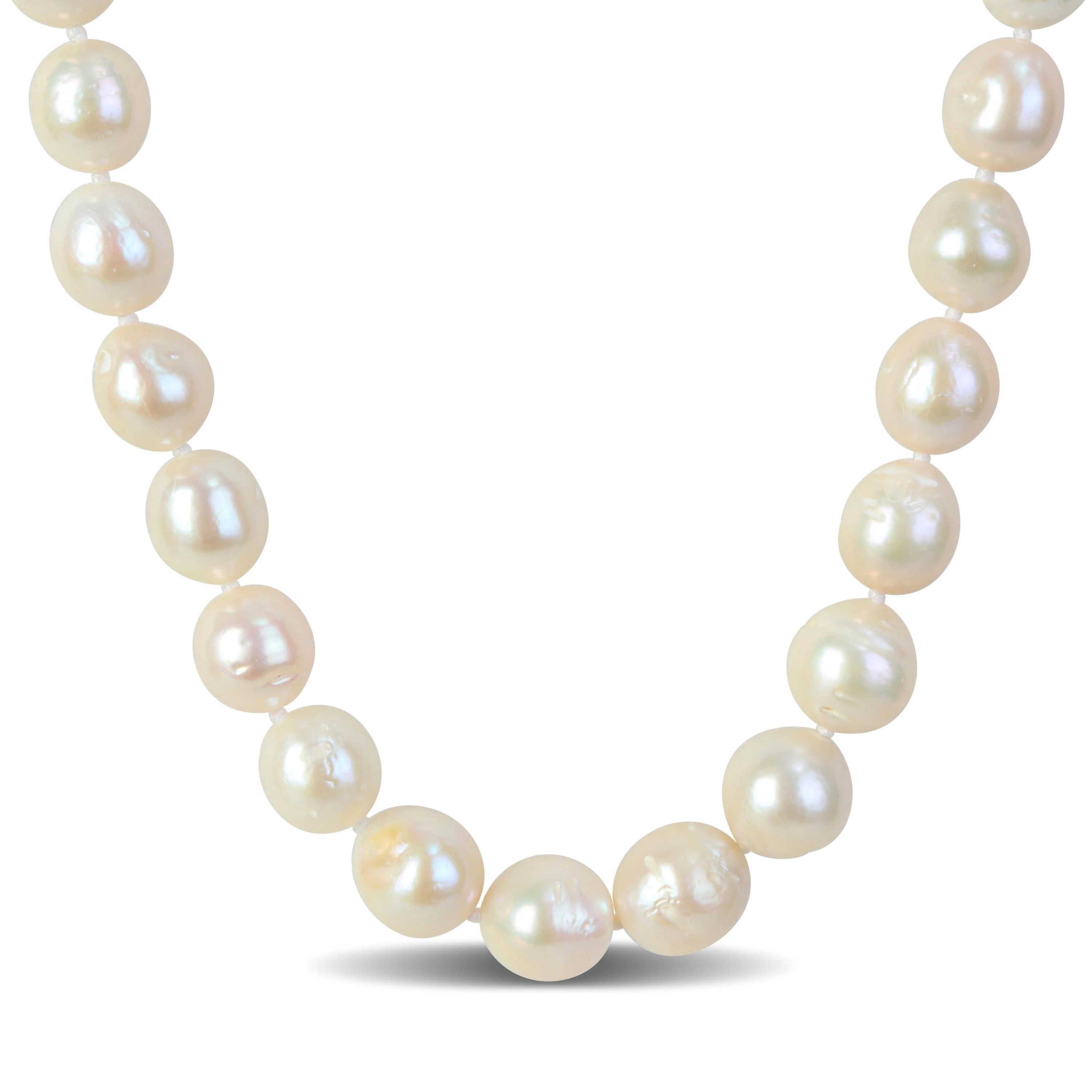 9-11mm Cultured Freshwater Edison Pearl Necklace with Ball Clasp in Goldtone Brass