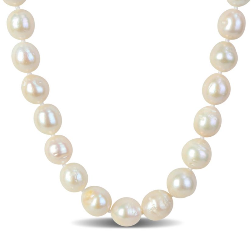 9-11mm Cultured Freshwater Edison Pearl Necklace with Ball Clasp in Goldtone Brass