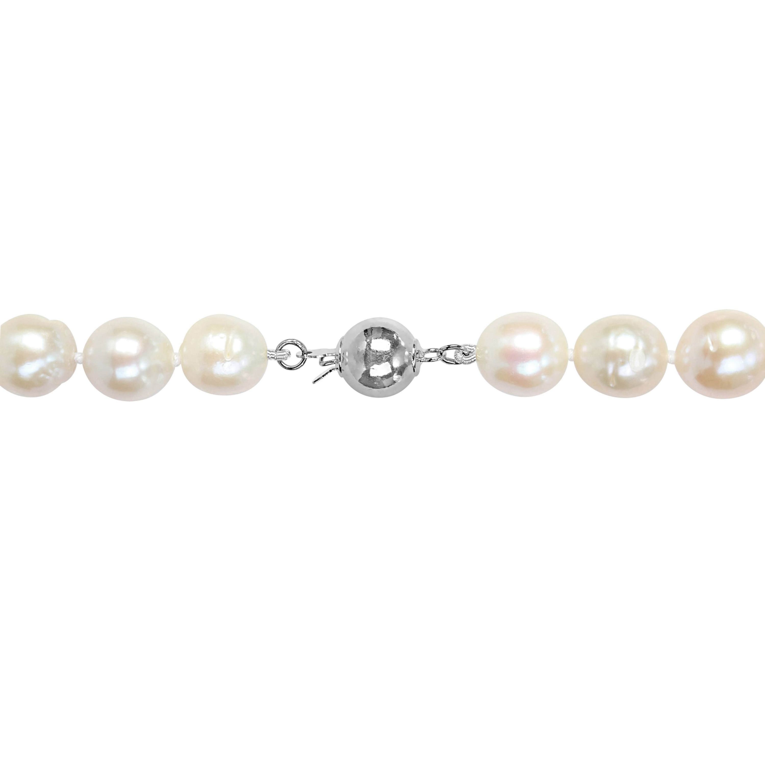 9-11mm Cultured Freshwater Edison Pearl Necklace with Ball Clasp in Goldtone Brass