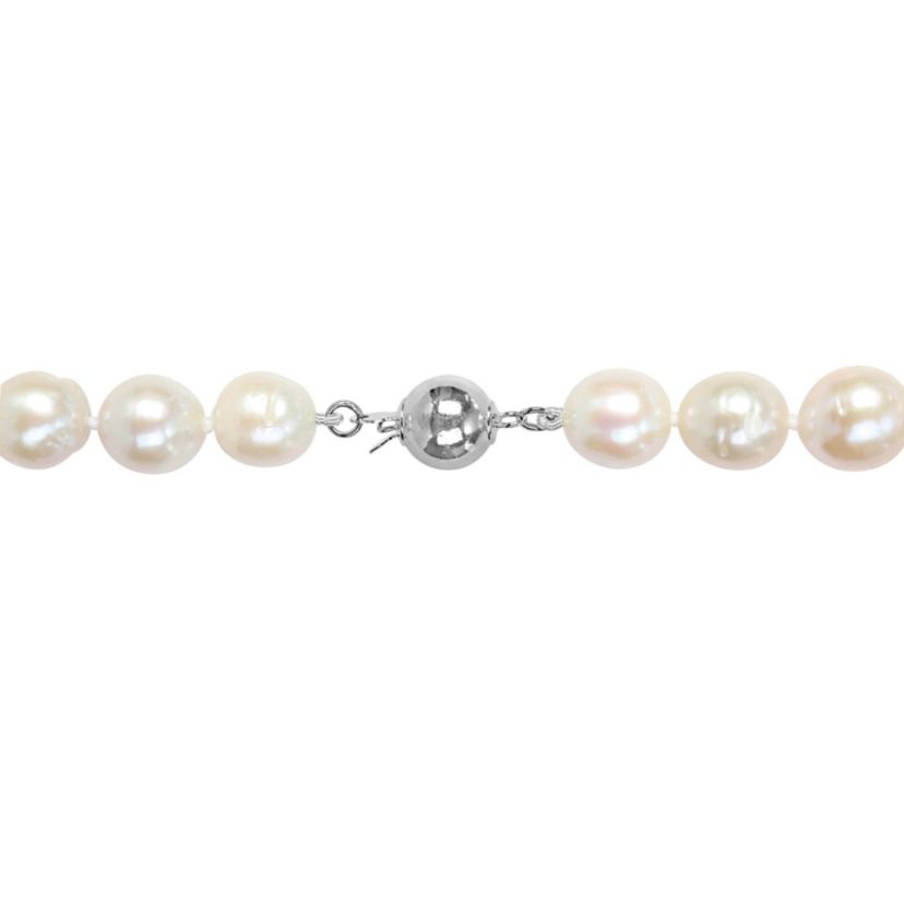 9-11mm Cultured Freshwater Edison Pearl Necklace with Ball Clasp in Goldtone Brass