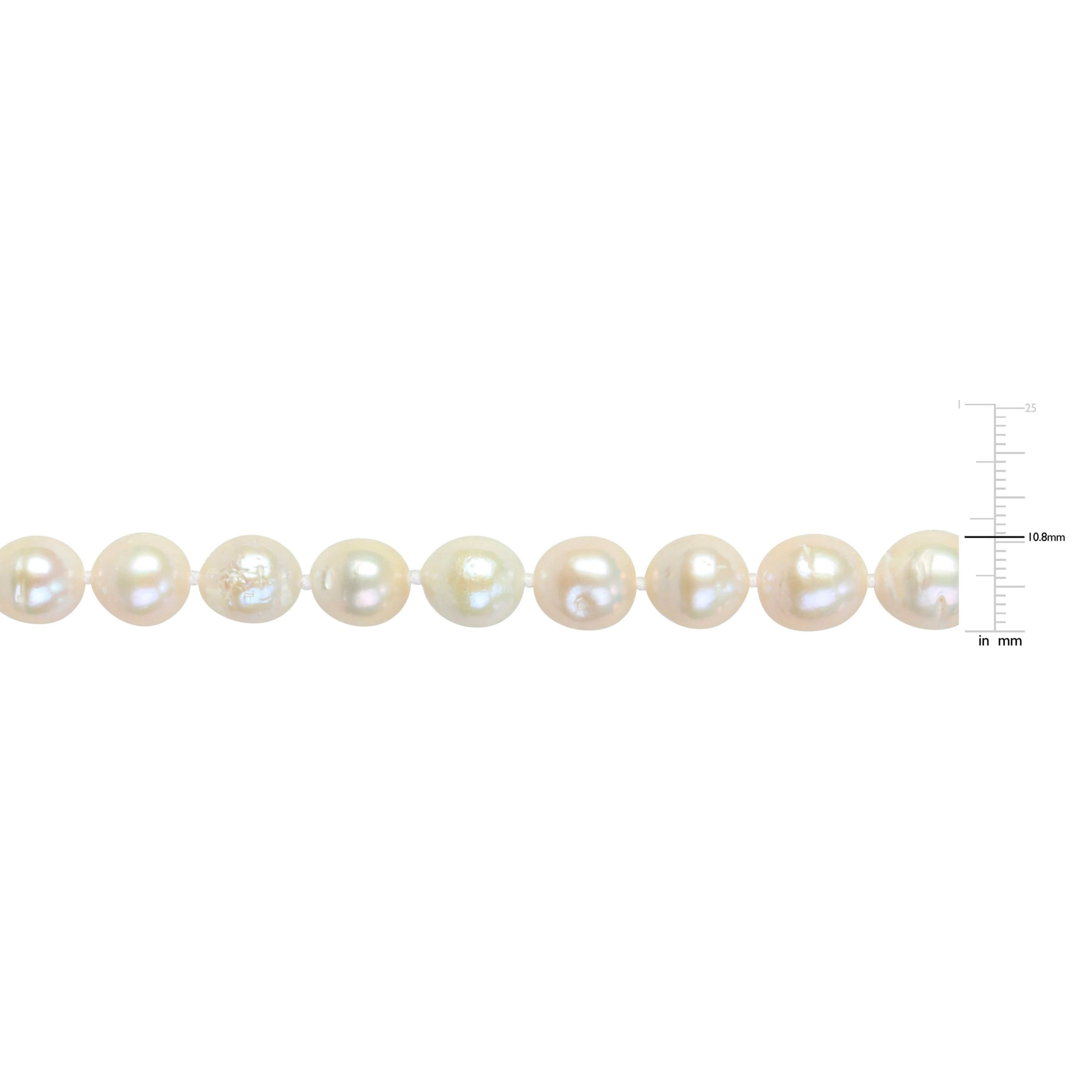 9-11mm Cultured Freshwater Edison Pearl Necklace with Ball Clasp in Goldtone Brass