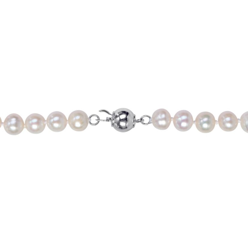 7-8mm Freshwater Cultured Pearl Necklace & Elastic Bracelet Set with Brass Ball Clasp