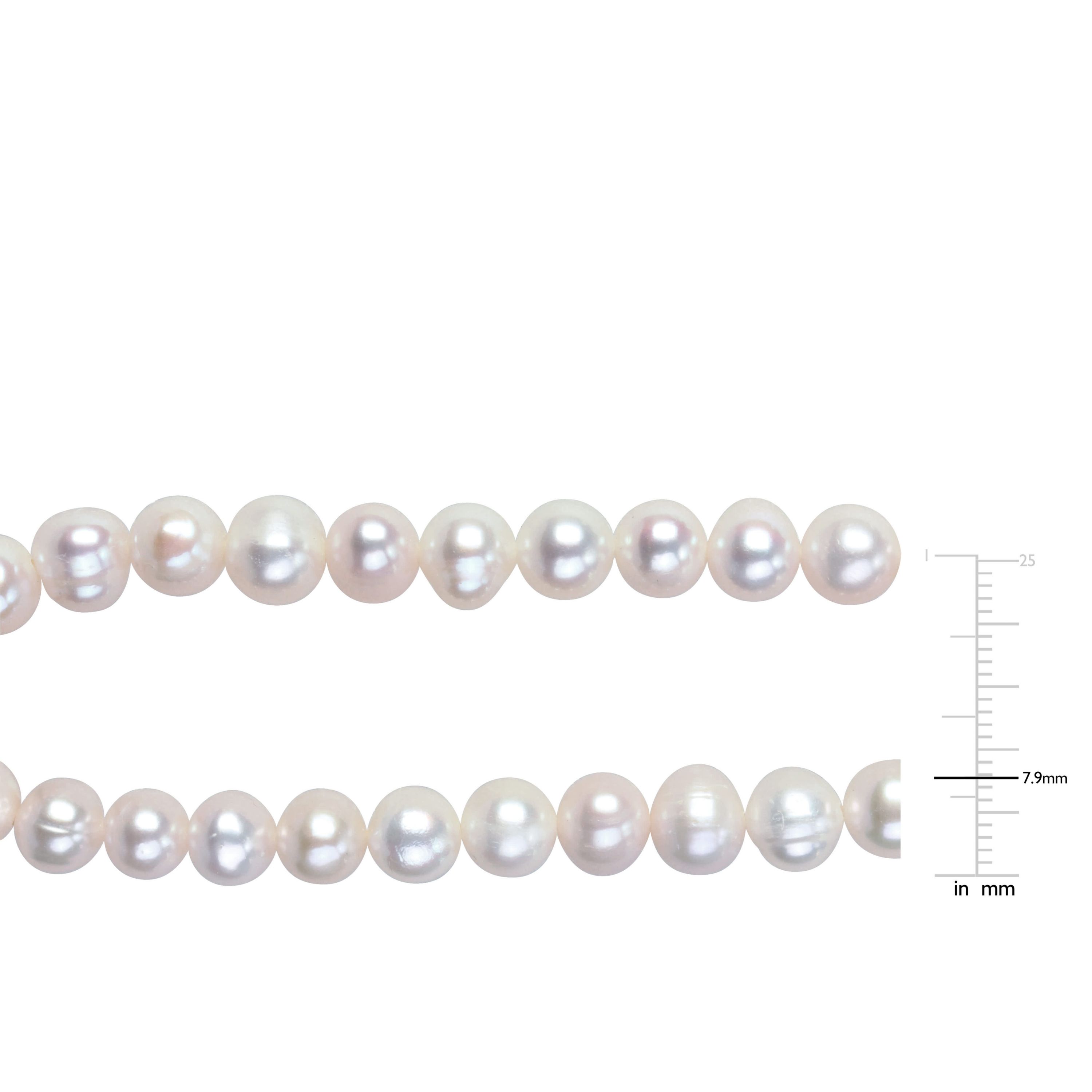 7-8mm Freshwater Cultured Pearl Necklace & Elastic Bracelet Set with Brass Ball Clasp
