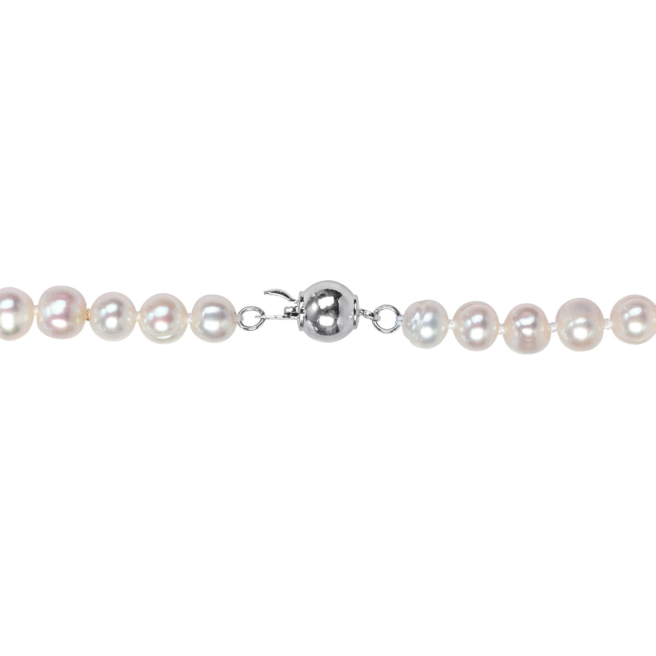 6-7mm Freshwater Cultured Pearl Necklace & Elastic Bracelet Set with Brass Ball Clasp