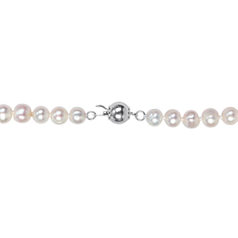 6-7mm Freshwater Cultured Pearl Necklace & Elastic Bracelet Set with Brass Ball Clasp