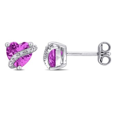 Belk & Co Lab Created Pink Sapphire Fashion Post Earrings in Sterling Silver