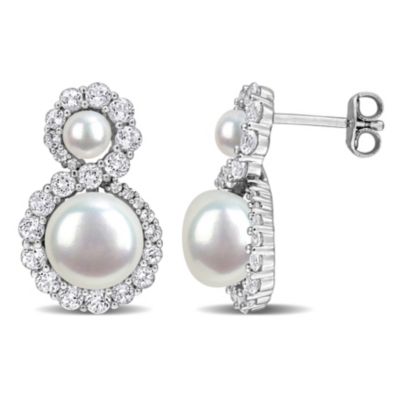 Belk & Co White Topaz & White Freshwater Cultured Pearl Fashion Post Earrings in Sterling Silver