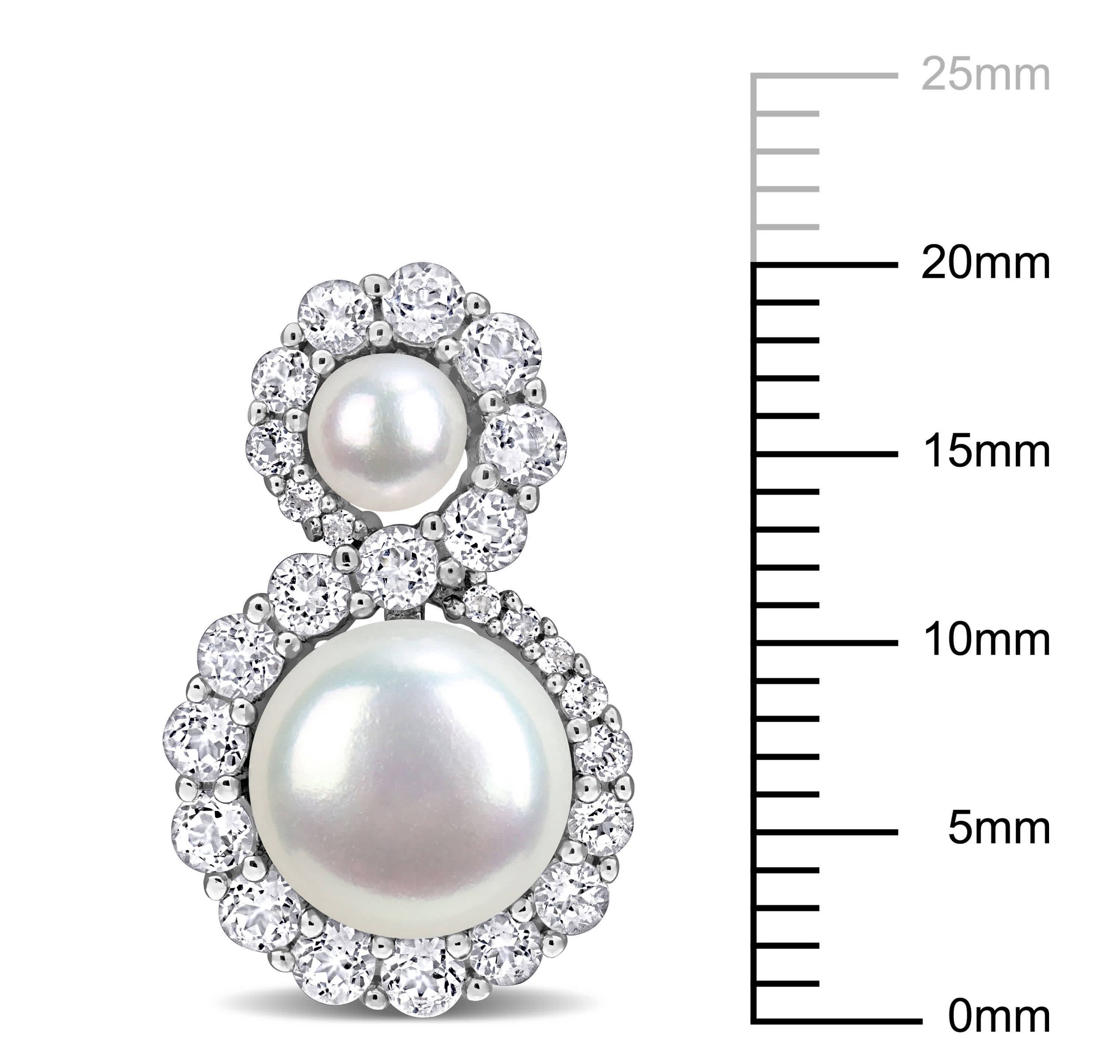 White Topaz & White Freshwater Cultured Pearl Fashion Post Earrings in Sterling Silver