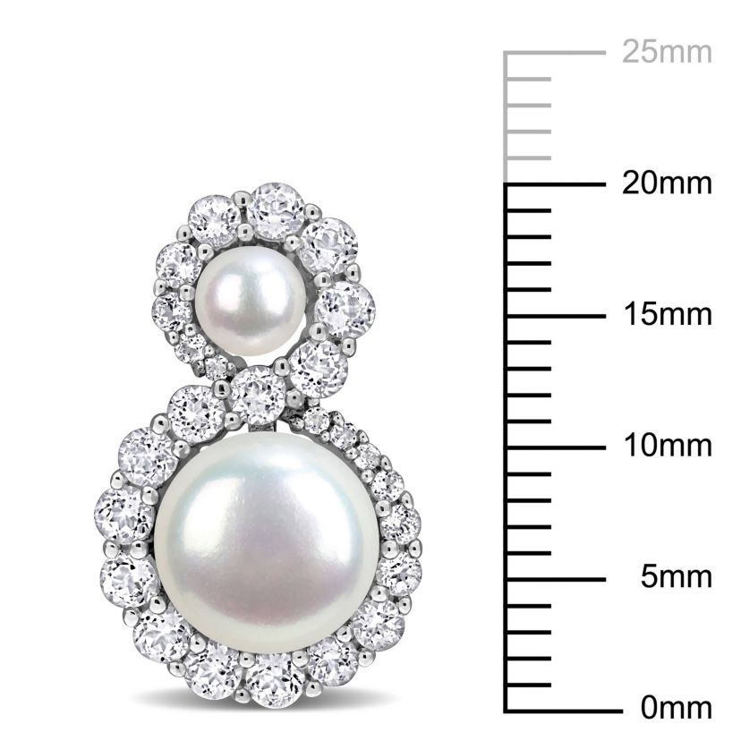White Topaz & White Freshwater Cultured Pearl Fashion Post Earrings in Sterling Silver