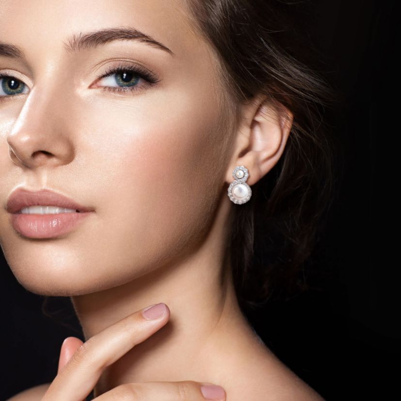 White Topaz & White Freshwater Cultured Pearl Fashion Post Earrings in Sterling Silver