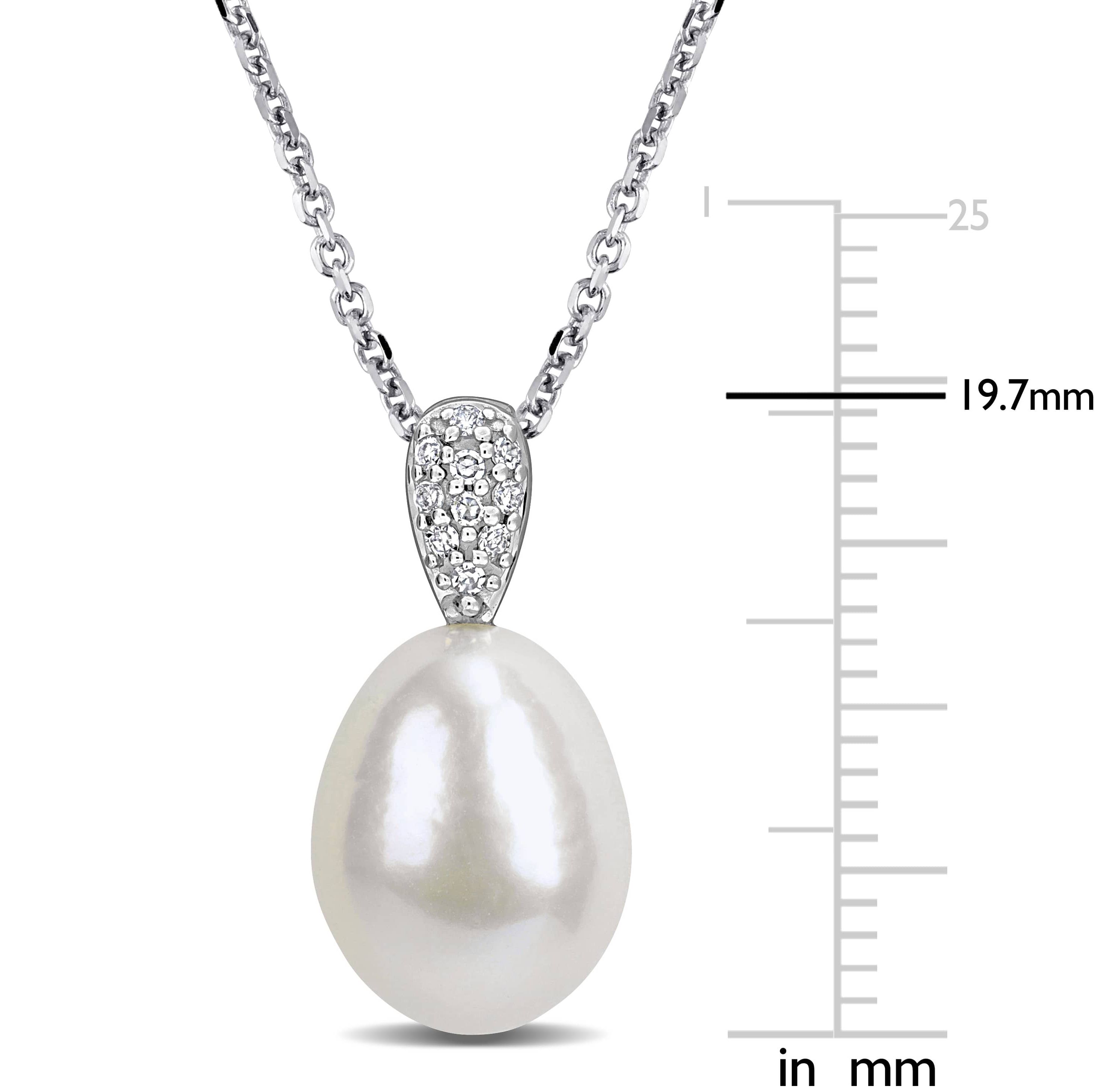 Diamond & 9-10mm Cultured Freshwater Pearl Necklace in 14k White Gold