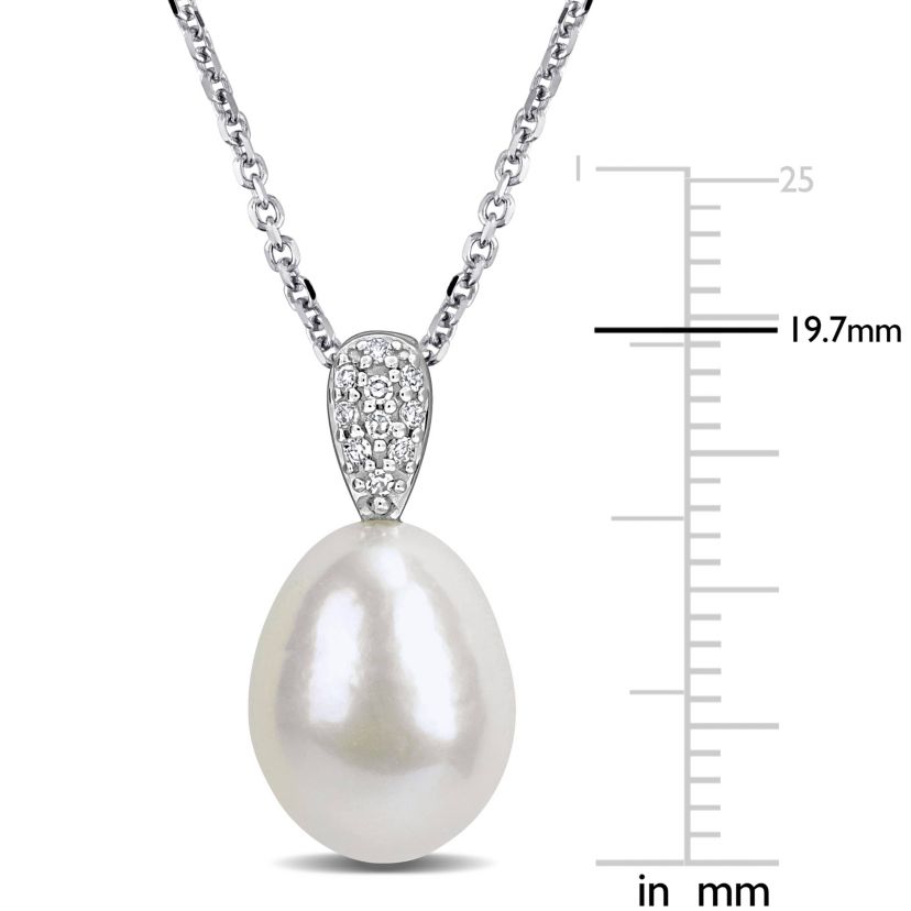 Diamond & 9-10mm Cultured Freshwater Pearl Necklace in 14k White Gold