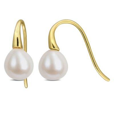 Belk & Co 8-9 mm Freshwater Cultured Shepherd hook Pearl Earrings in Yellow Plated Sterling Silver