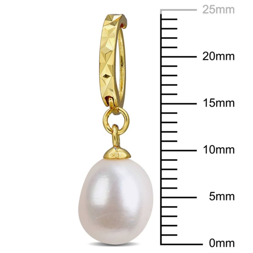 8-9 mm Freshwater Cultured Drop Pearl Huggie Earrings in Yellow Plated Sterling Silver