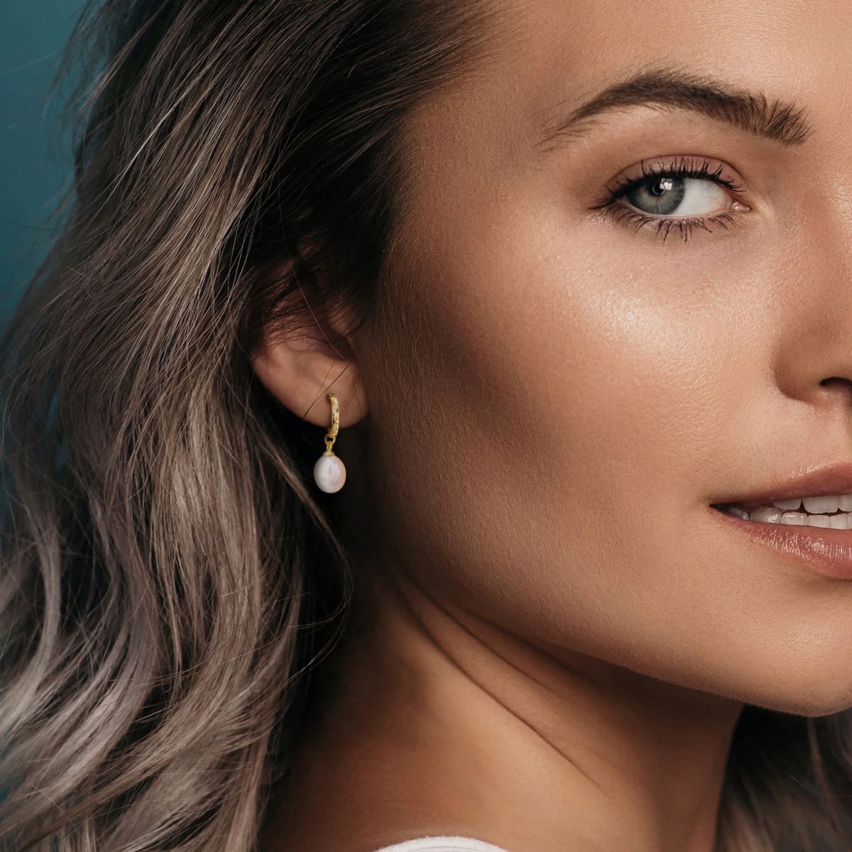 8-9 mm Freshwater Cultured Drop Pearl Huggie Earrings in Yellow Plated Sterling Silver