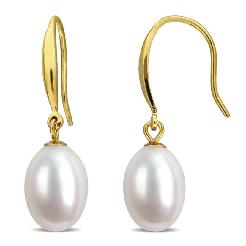 8-9 mm Freshwater Cultured Shepherd hook Pearl Earrings in Yellow Plated Sterling Silver