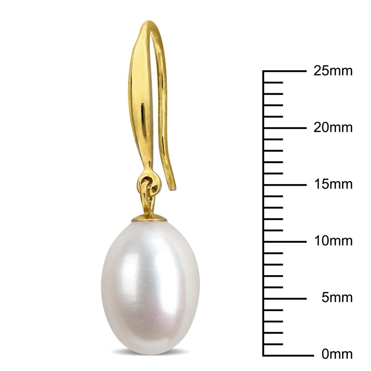8-9 mm Freshwater Cultured Shepherd hook Pearl Earrings in Yellow Plated Sterling Silver