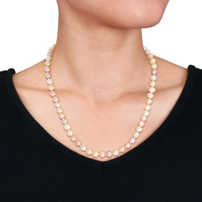 7-7.5 mm Multicolor Freshwater Cultured Pearl Necklace Bracelet & Hook Earrings Set in Sterling Silver