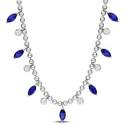 Belk  Co Lab Created Created Blue Sapphire  Created White Sapphire Charm Necklace in Sterling Silver