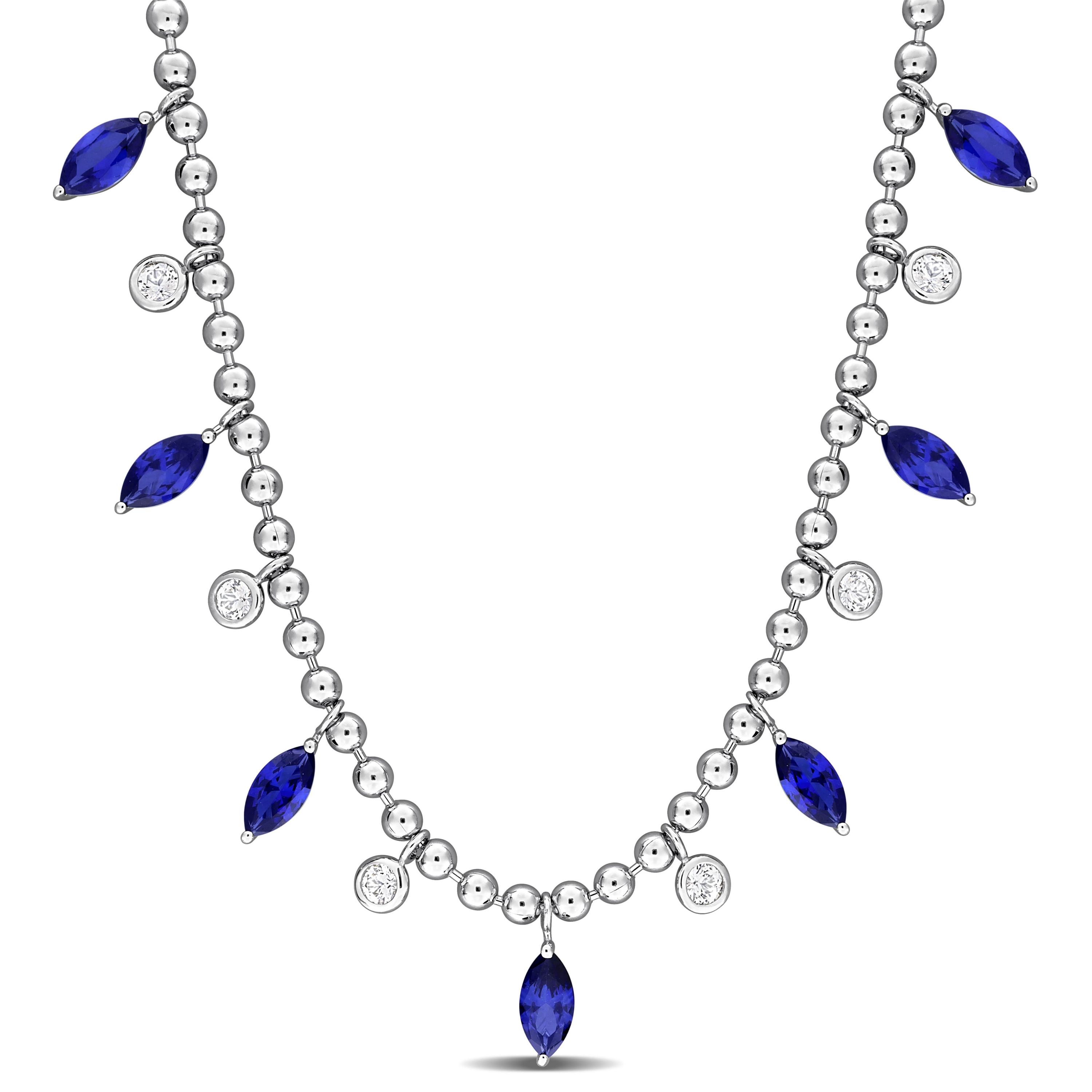 Lab Created Created Blue Sapphire & Created White Sapphire Charm Necklace in Sterling Silver