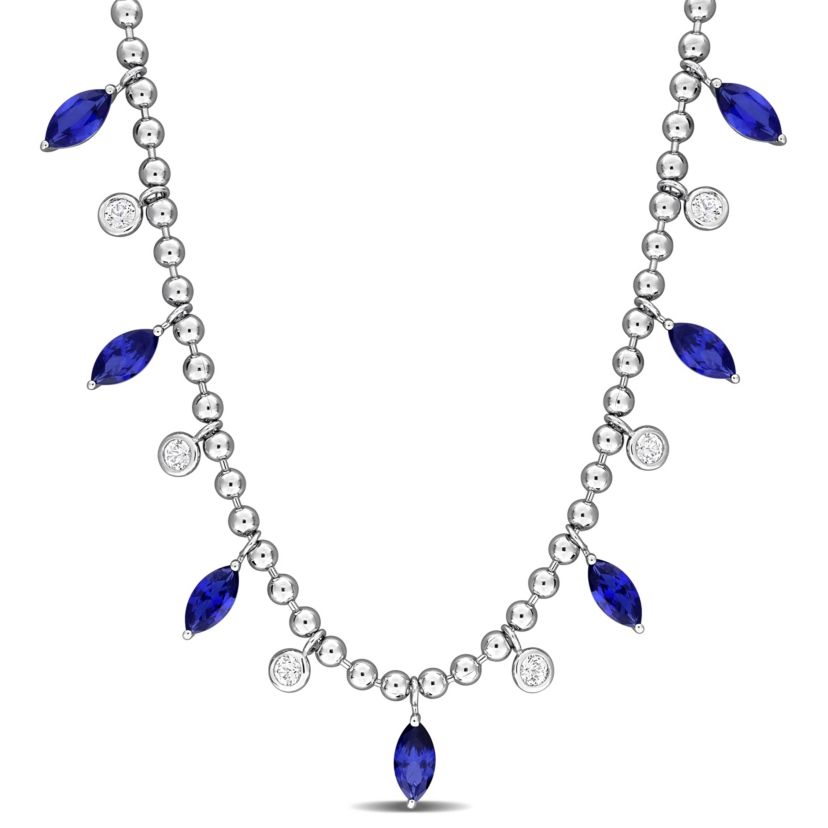 Lab Created Created Blue Sapphire & Created White Sapphire Charm Necklace in Sterling Silver