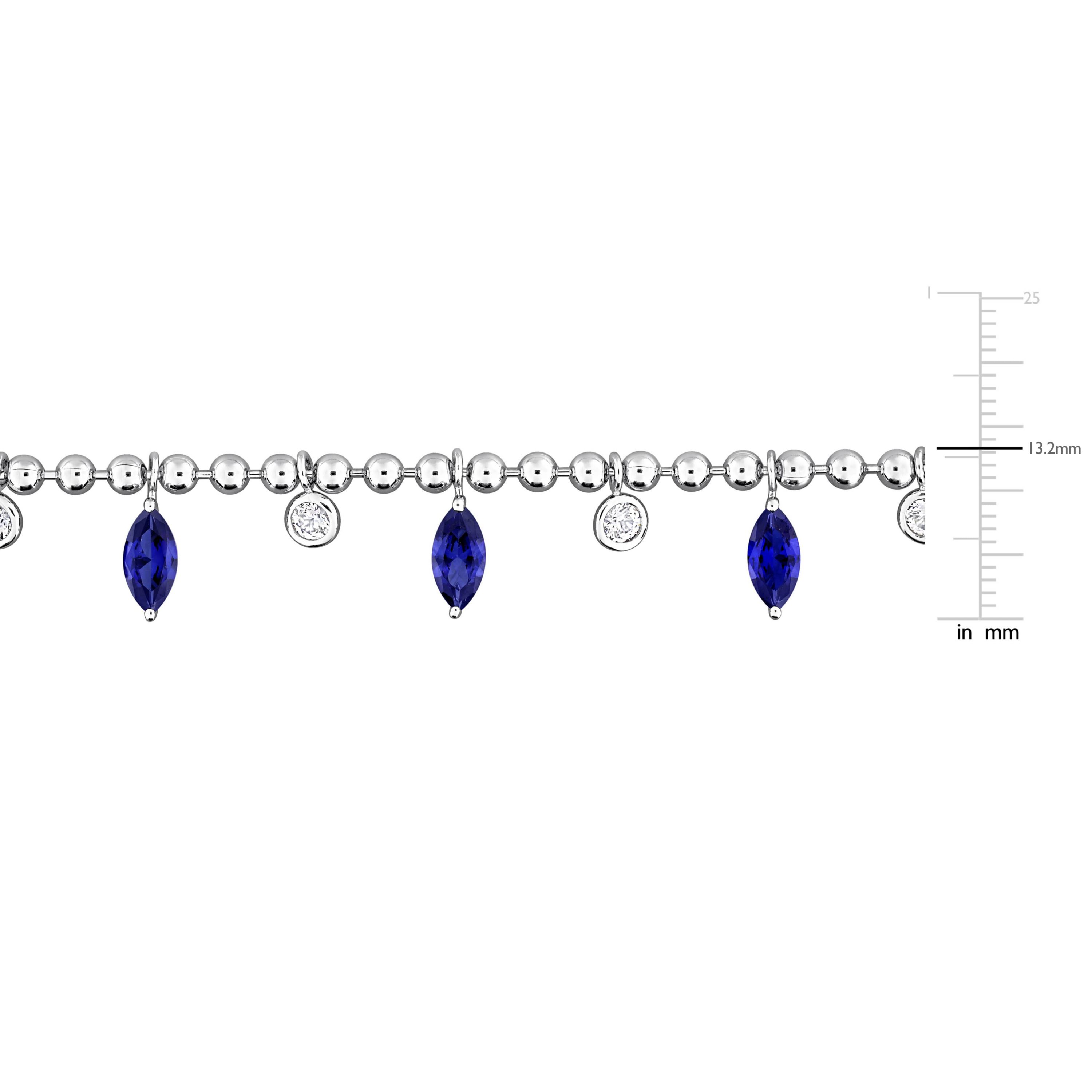 Lab Created Created Blue Sapphire & Created White Sapphire Charm Necklace in Sterling Silver