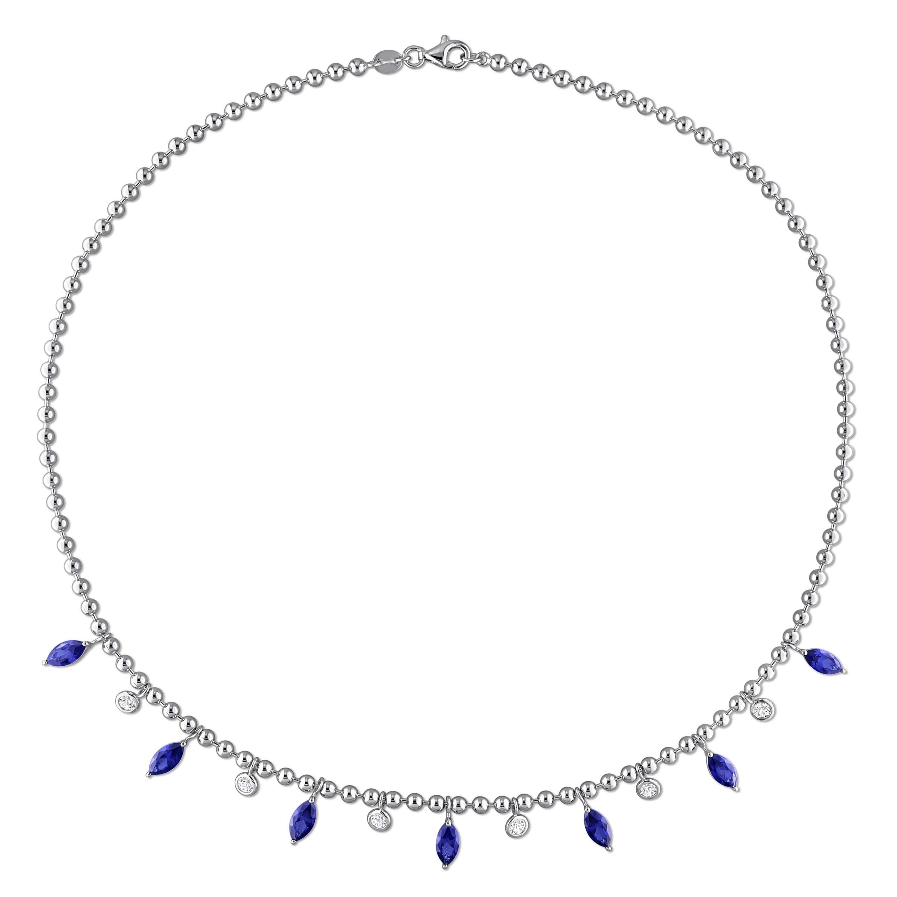 Lab Created Created Blue Sapphire & Created White Sapphire Charm Necklace in Sterling Silver