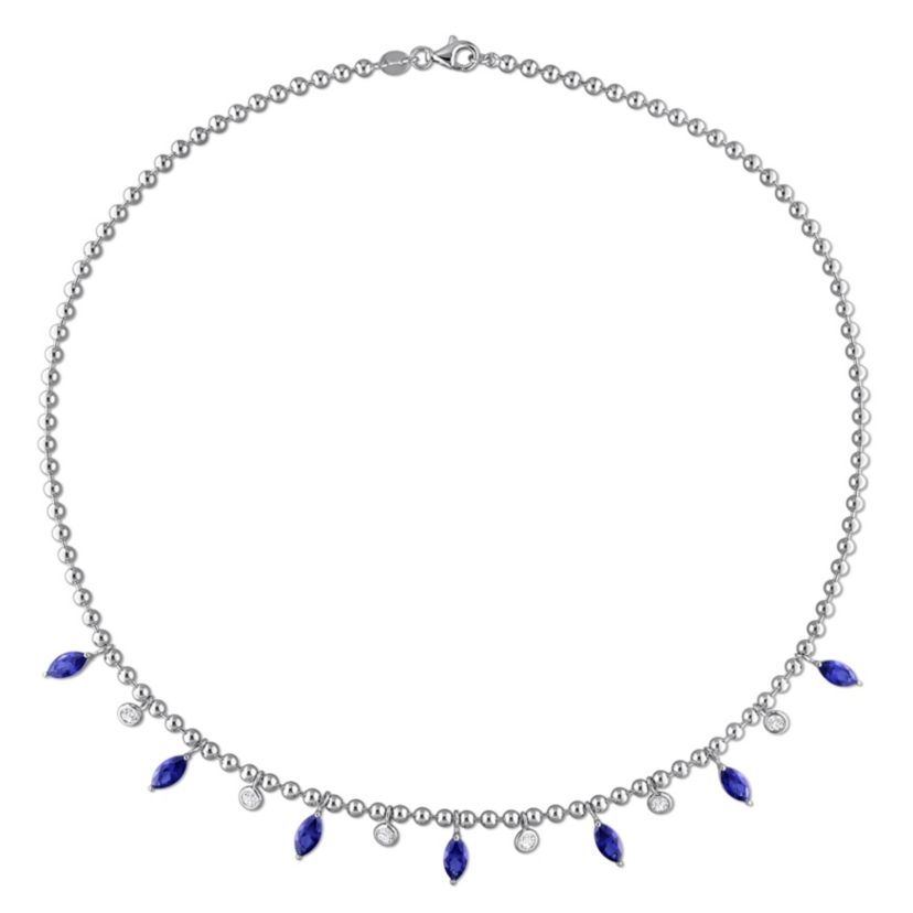Lab Created Created Blue Sapphire & Created White Sapphire Charm Necklace in Sterling Silver