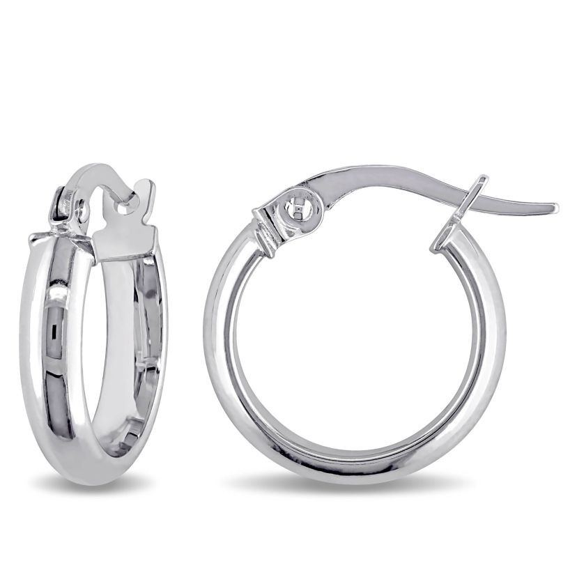 14mm Hoop Earrings in 10k Polished White Gold