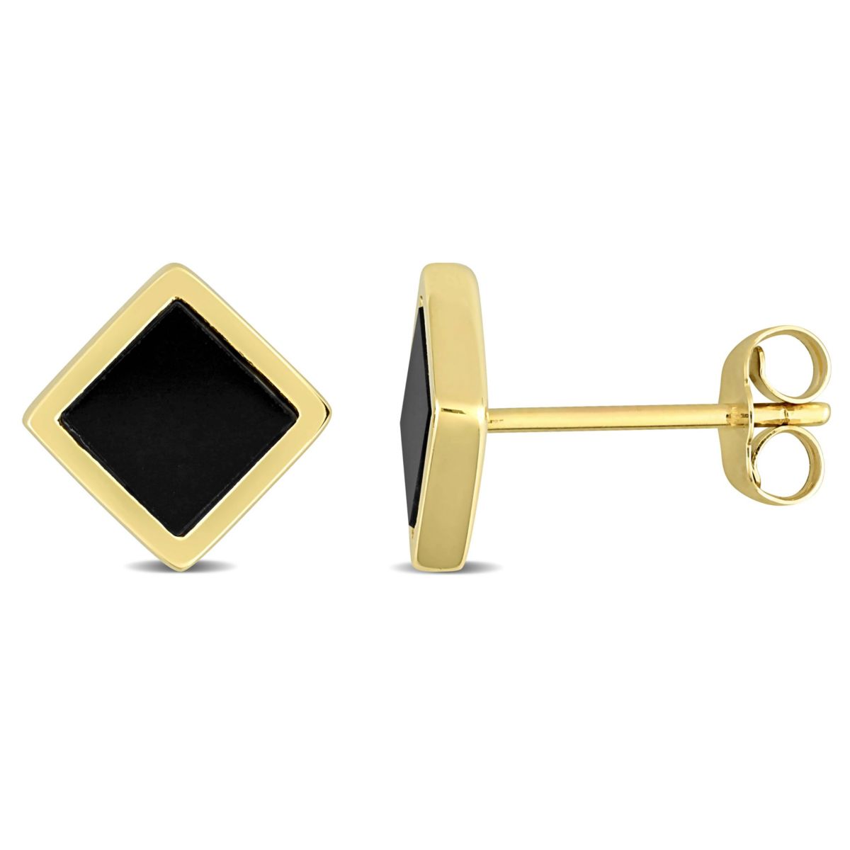 Black Onyx Stud Earrings in 14k Yellow Gold