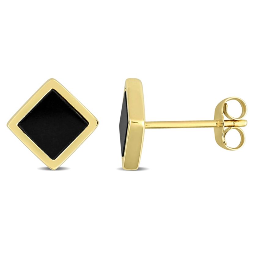 Black Onyx Stud Earrings in 14k Yellow Gold