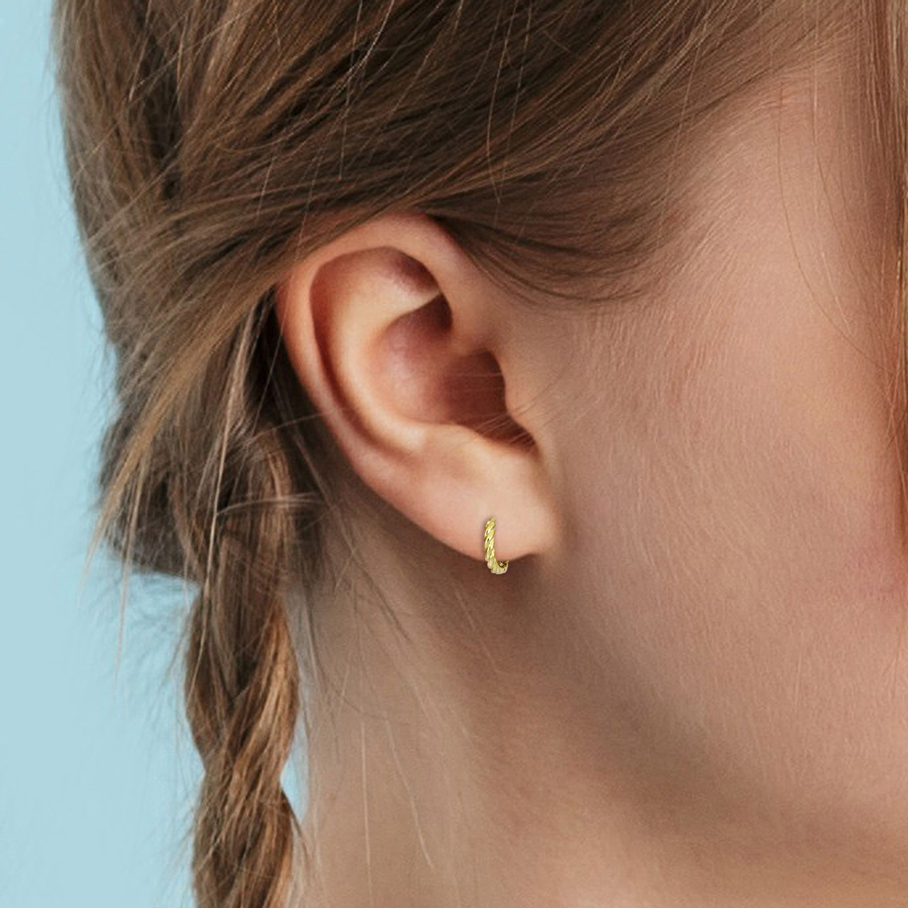 13mm Twist Mini Hoop Earrings in 14k Yellow Gold