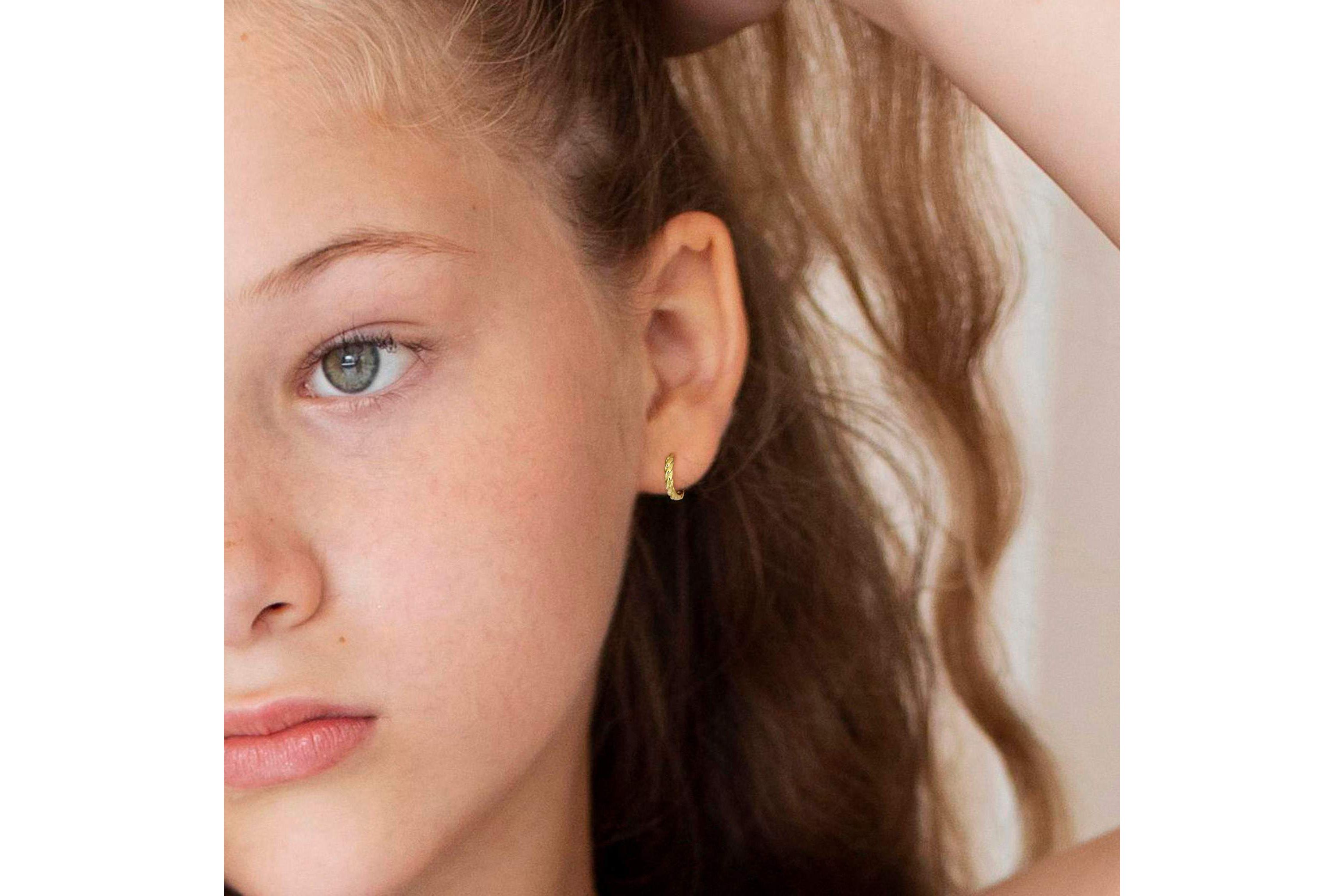 13mm Twist Mini Hoop Earrings in 14k Yellow Gold