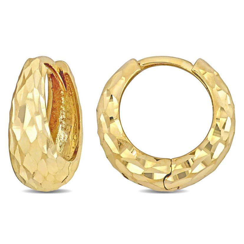 6mm Huggie Earrings with Diamond Cut Design in 14k Yellow Gold