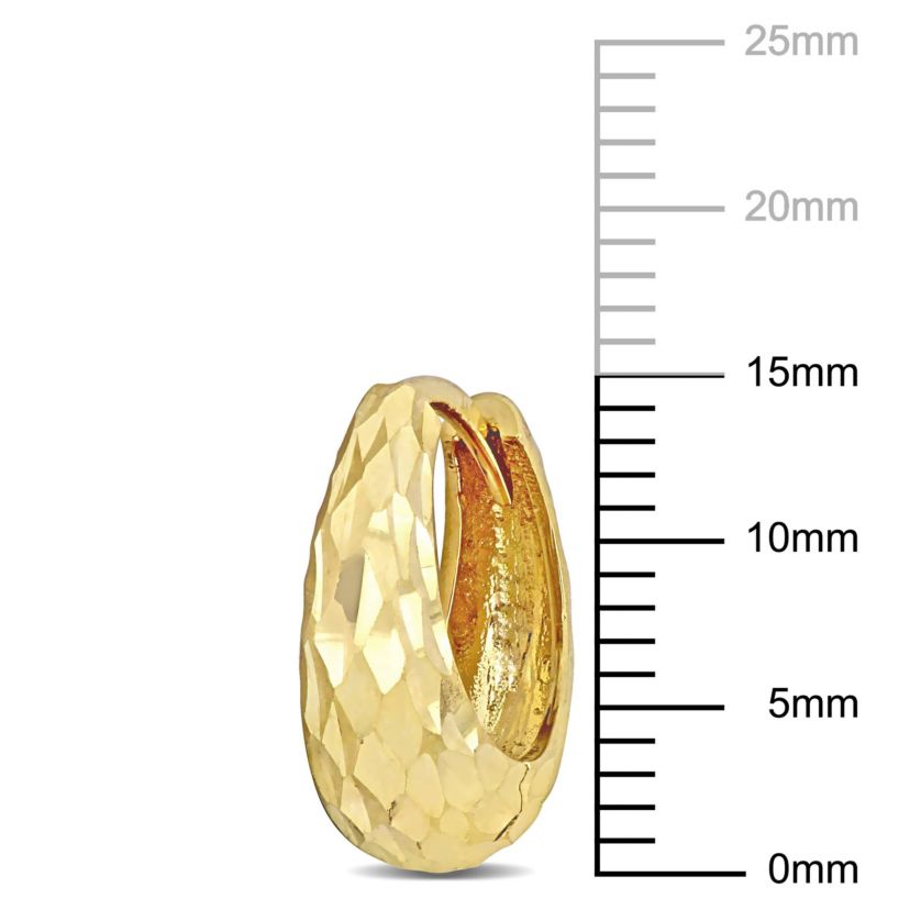 6mm Huggie Earrings with Diamond Cut Design in 14k Yellow Gold