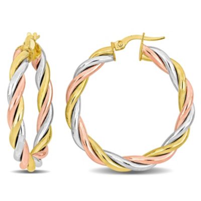 Belk & Co 33mm Twist Hoop Earrings in 14k 3-Tone Yellow, Rose, and White Gold