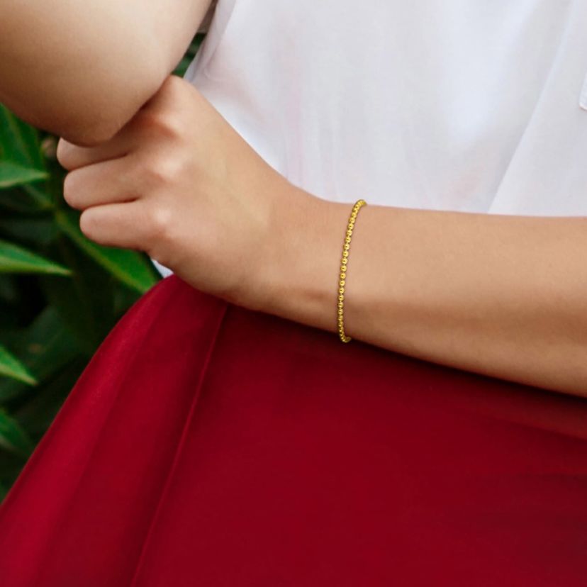 3mm Ball Bead Bracelet in 14k Yellow Gold, 7 in