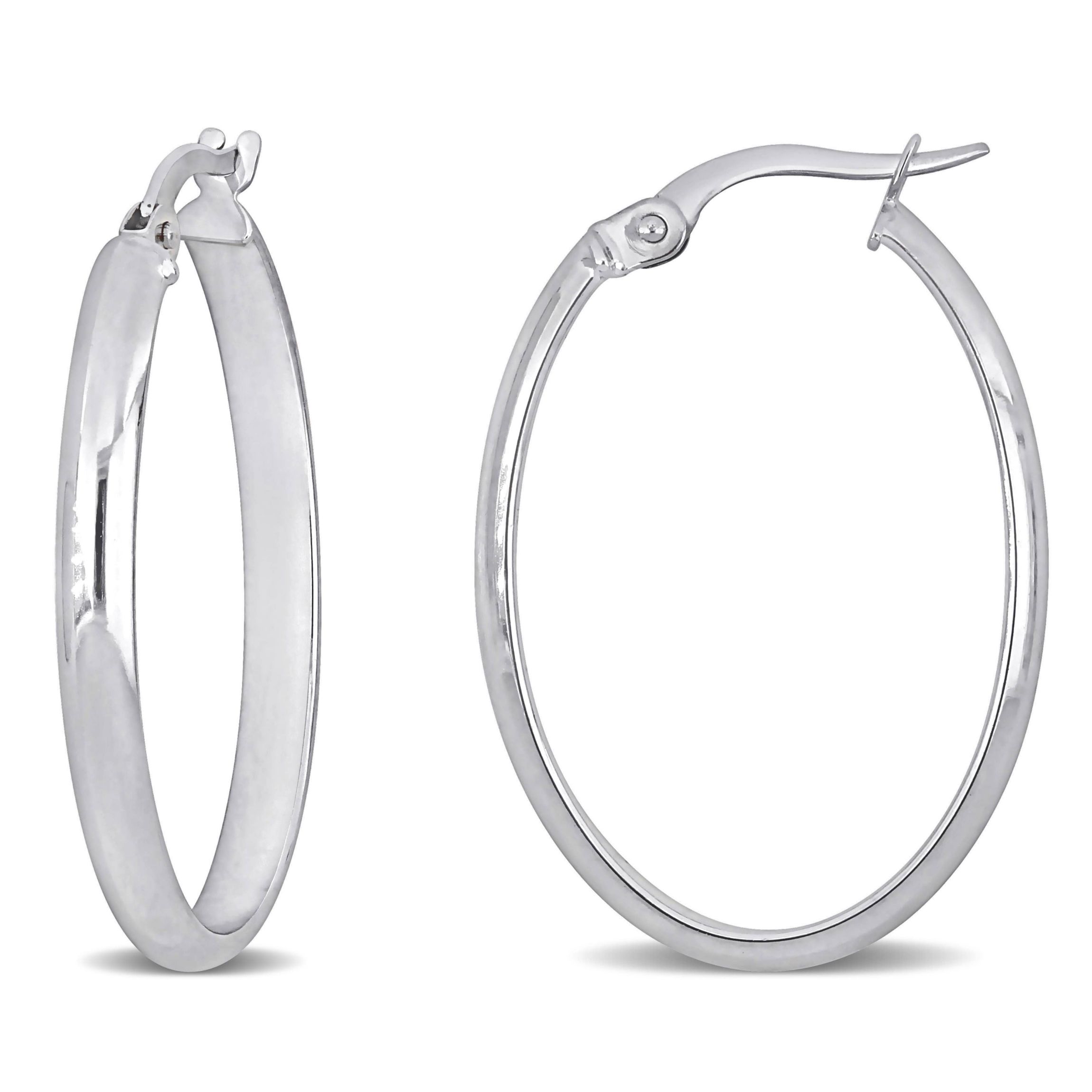 29mm Oval Hoop Earrings in 10k White Gold