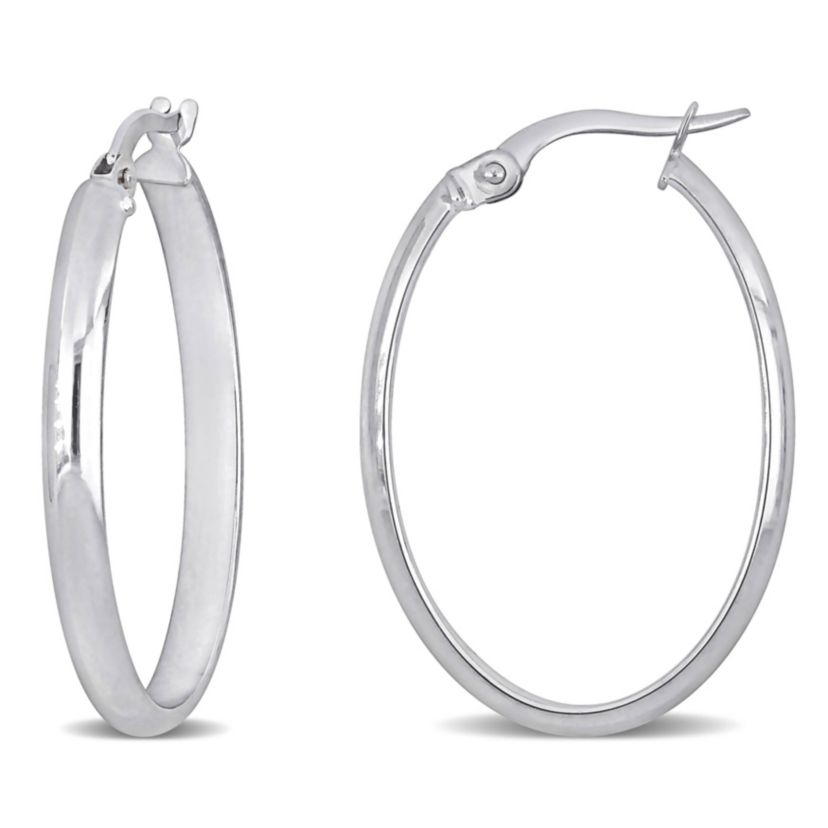 29mm Oval Hoop Earrings in 10k White Gold
