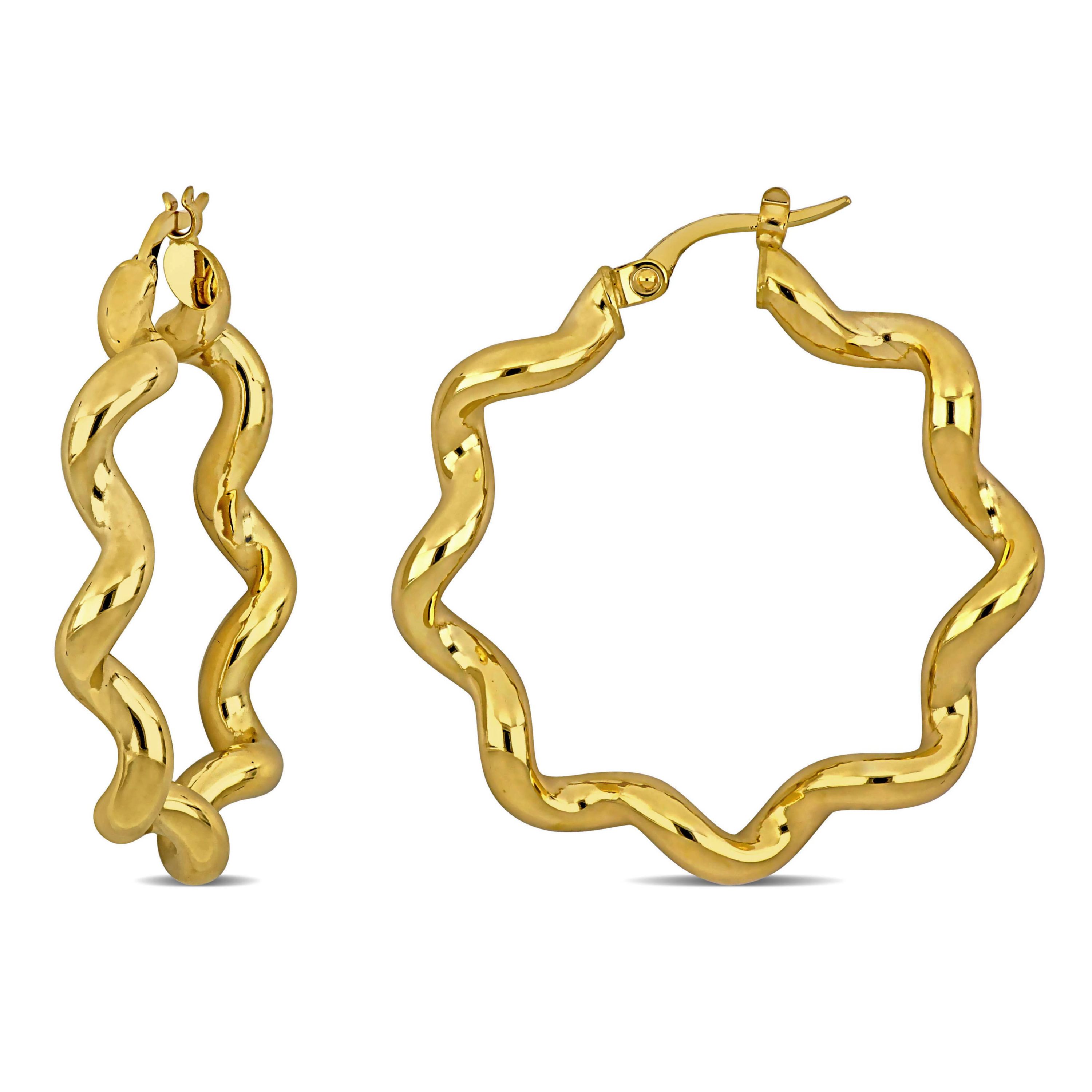34mm Wavy Hoop Earrings in 14k Yellow Gold