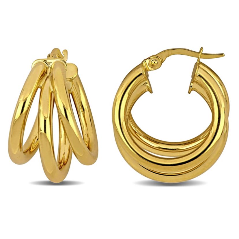 20mm Triple Row Hoop Earrings in 10k Yellow Gold