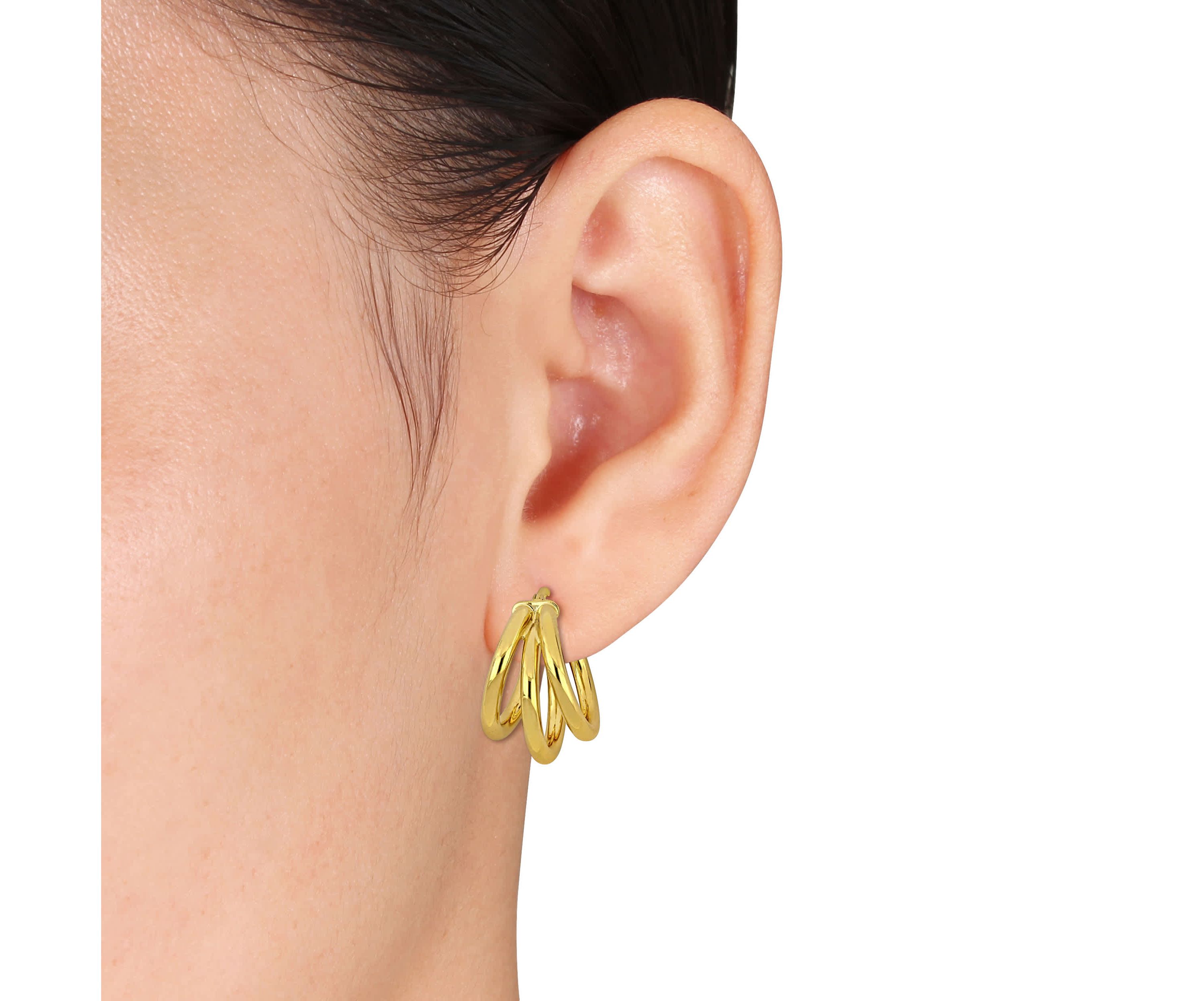 20mm Triple Row Hoop Earrings in 10k Yellow Gold