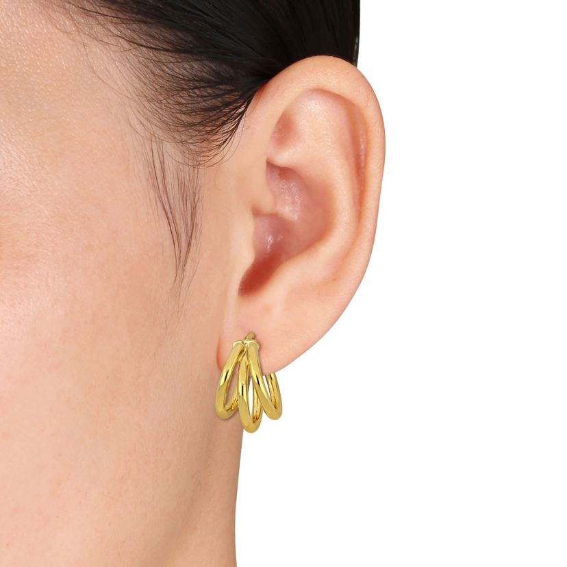 20mm Triple Row Hoop Earrings in 10k Yellow Gold