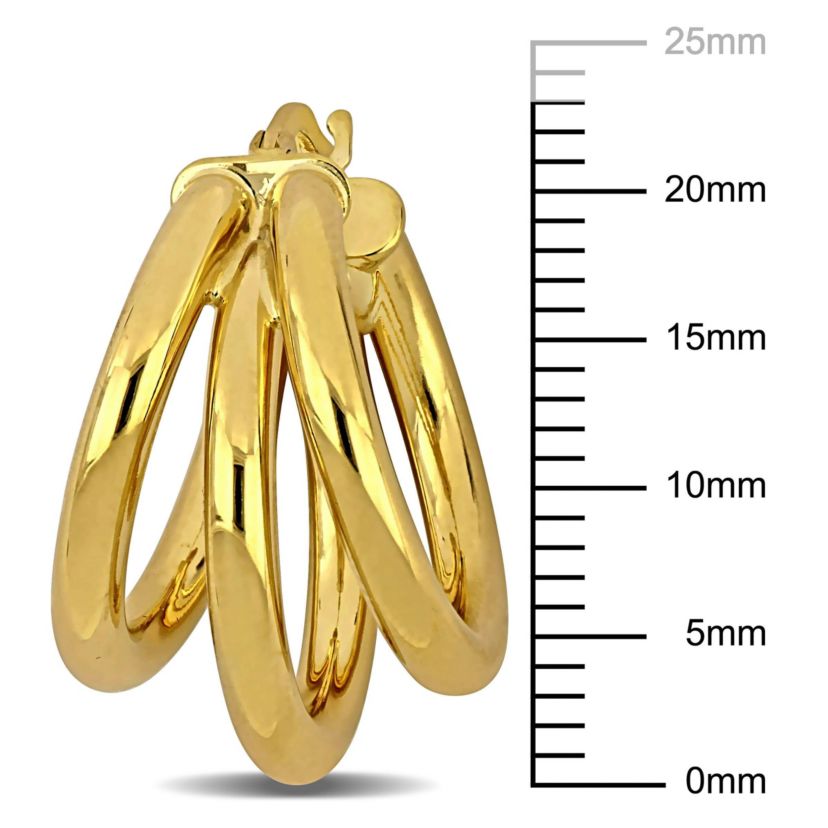 20mm Triple Row Hoop Earrings in 10k Yellow Gold