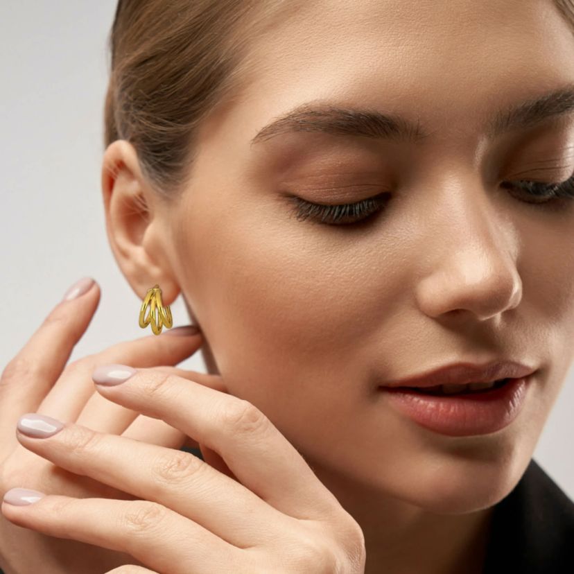 20mm Triple Row Hoop Earrings in 10k Yellow Gold