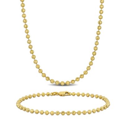 Belk & Co 2-Piece Set of 3mm Diamond-Cut Ball Chain Necklace and Bracelet in 10k Yellow Gold, 18" & 7.5"
