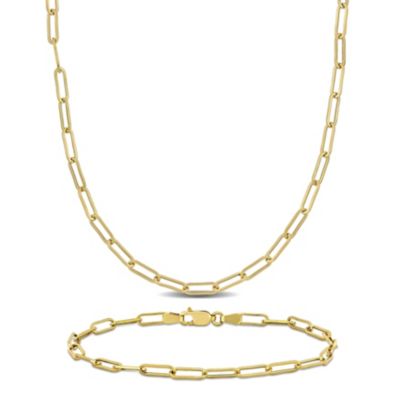 Belk & Co 2-Piece Set of 3.3mm Polished Paperclip Chain Necklace and Bracelet in 14k Yellow Gold, 18" & 7"