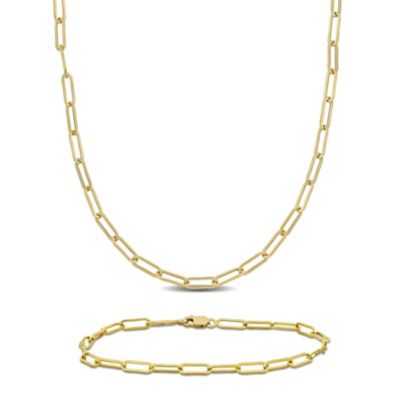 Belk & Co 2-Piece Set of 3.3mm Polished Paperclip Chain Necklace and Anklet Set 14k Yellow Gold, 18" & 9"