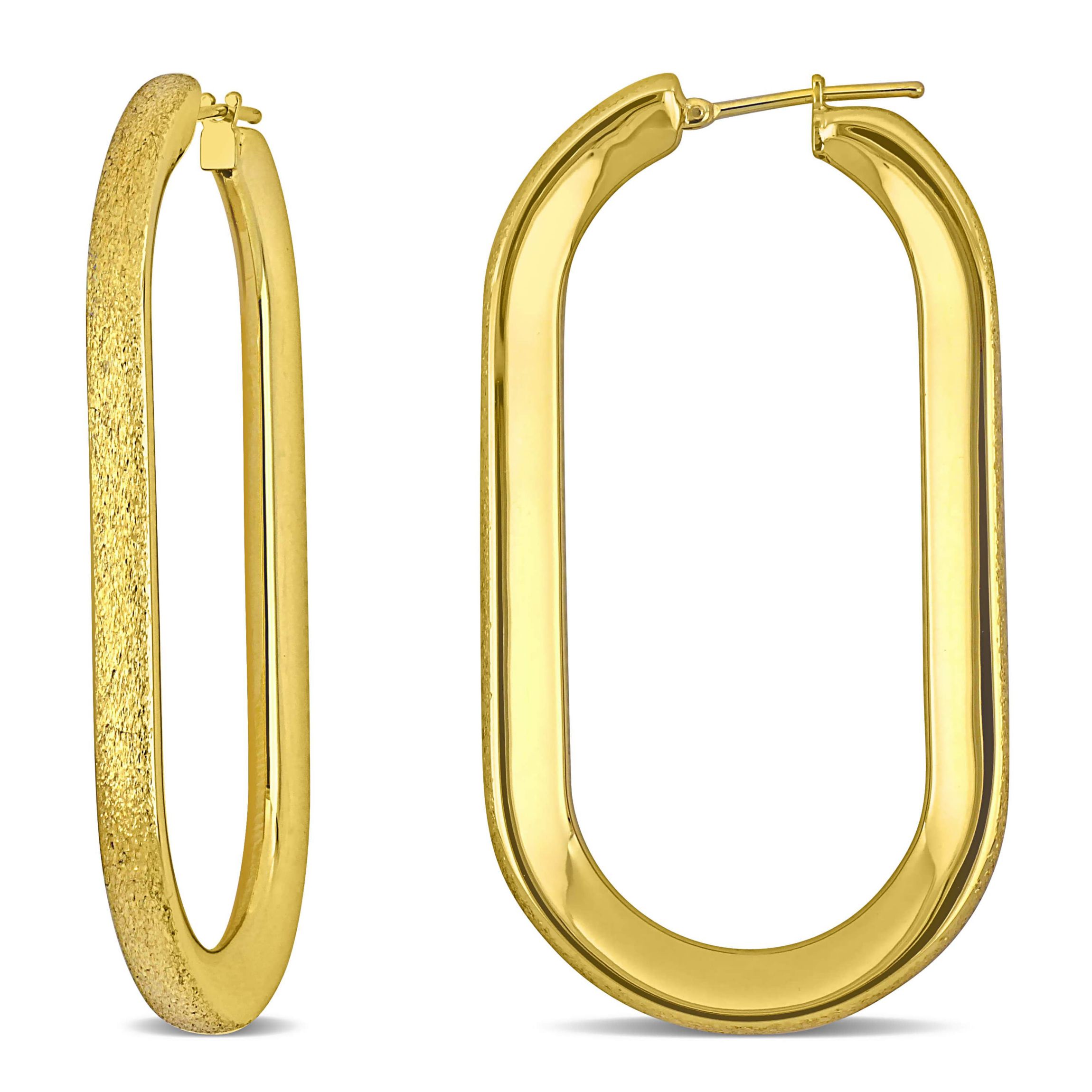 59mm Oval Hoop Satin Finish Earrings in 14K Yellow Gold